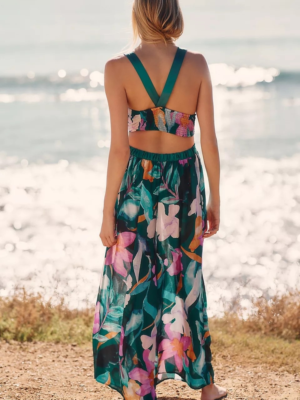Anthropologie Brinley V-Neck Flowy Wide Leg Open Back Jumpsuit - Picture 2 of 9